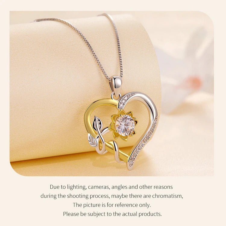 Bamoer U D Color VVS1 EX 1.0CT Moissanite Necklace Heart Pendant Golden Flower Box Chain S925 Original Design Valentine Gift