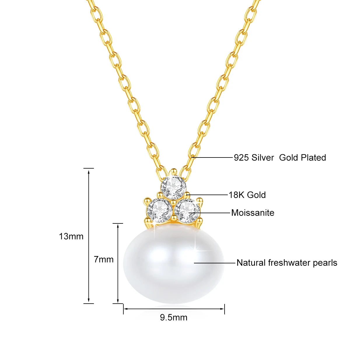 100% Real 18K Gold Pearl Necklace With Moissanite Stone Luxury AU750 K Gold Pendant Wedding Jewelry Gift With Certificate 2024