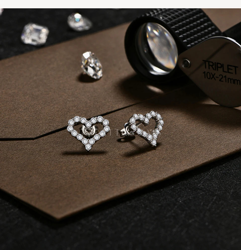 Heart Shape Moissanite Wedding Jewelry Set for Women – Sparkling Necklace & Earrings, S925 Sterling Silver, White Gold Plated