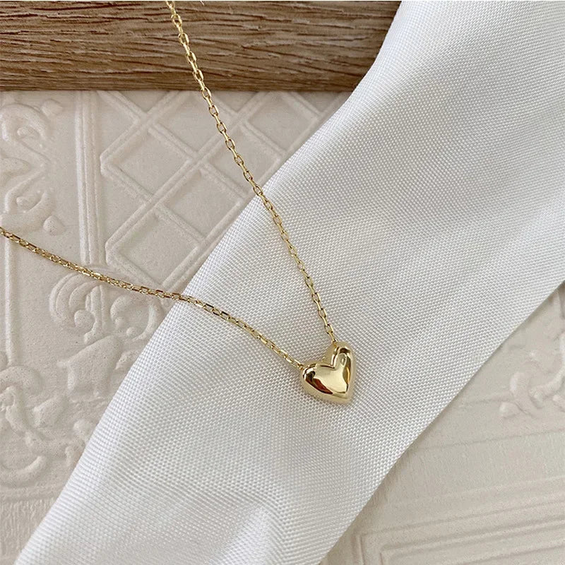 INZATT Real 925 Sterling Silver Plated 14K Gold Heart Pendant Choker Necklace Fo Female Light Luxury Classic Fine Jewelry