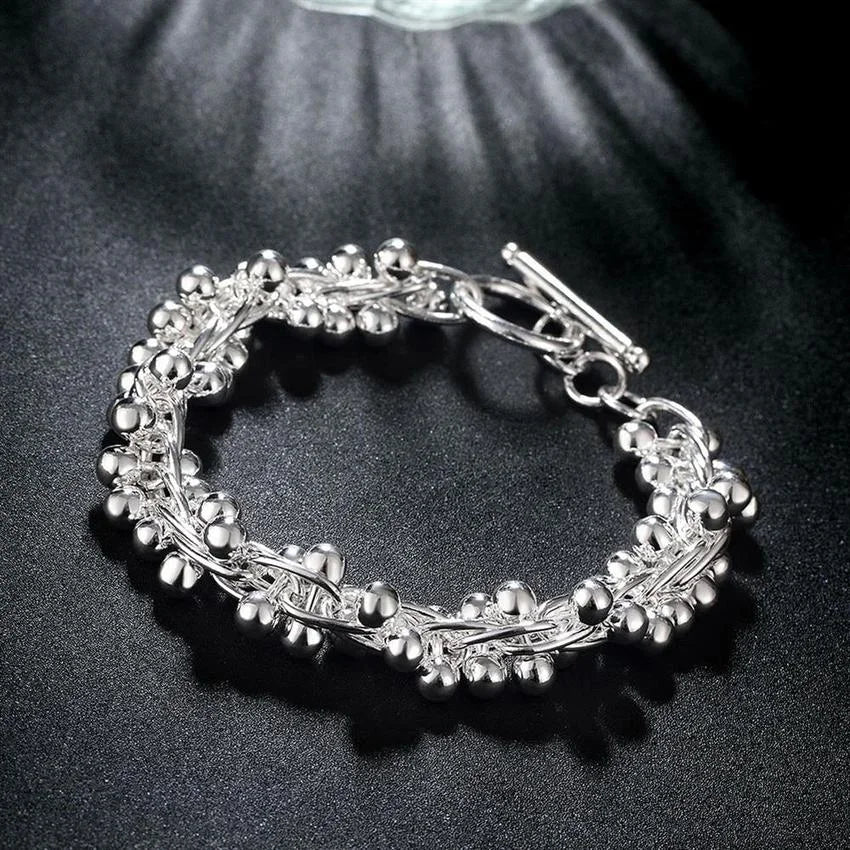 Fine NEW 925 Sterling Silver High Quality Lady solid beads Bracelet Charm Jewelry for Women Men Wholesale Wedding Gift