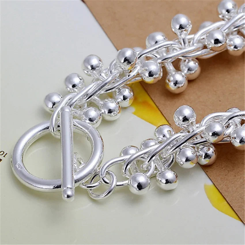 Fine NEW 925 Sterling Silver High Quality Lady solid beads Bracelet Charm Jewelry for Women Men Wholesale Wedding Gift