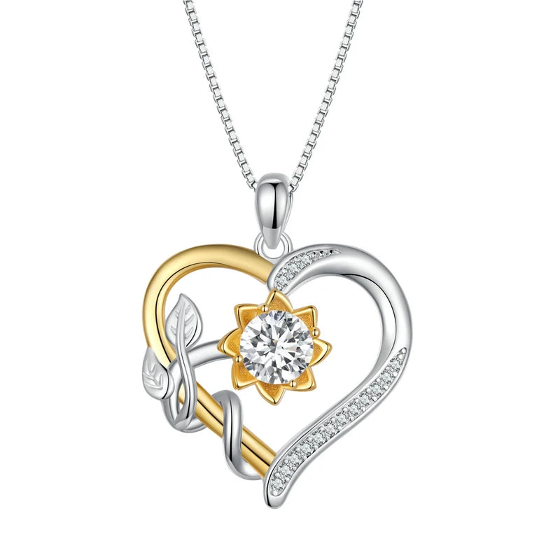 Bamoer U D Color VVS1 EX 1.0CT Moissanite Necklace Heart Pendant Golden Flower Box Chain S925 Original Design Valentine Gift