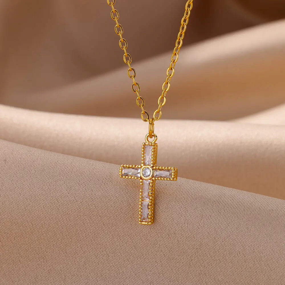 Cross Pendant Necklace for Women – Stainless Steel Collar Design