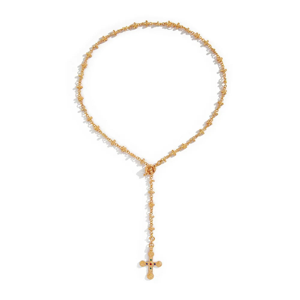 Zircon Cross Pendant Necklace for Women  Fashion Imitation Pearl Flower Beaded Choker Necklace