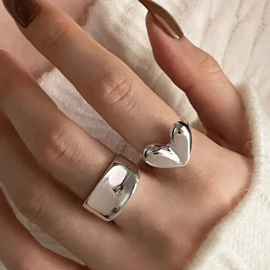 VENTFILLE 925 Sterling Silver Smooth Wide Cubic Heart Punk Ring For Women Gift Trend Design Jewellery Accessories Wholesale