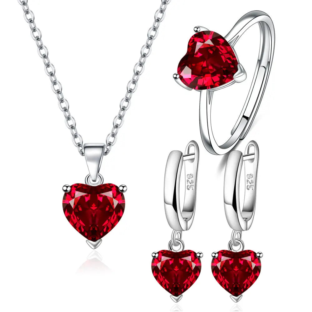 Heart Zircon 925 Silver Jewelry Sets Elegant Women's Ring Earrings Necklace Wedding Bridal Engagement Accessories