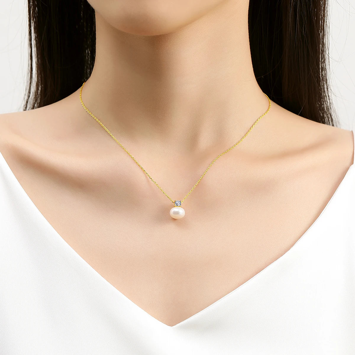 100% Real 18K Gold Pearl Necklace With Moissanite Stone Luxury AU750 K Gold Pendant Wedding Jewelry Gift With Certificate 2024