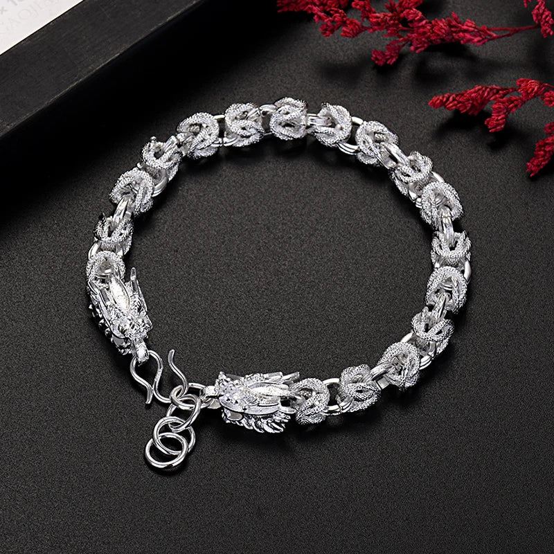 Unisex Sterling Silver Dragon Head Bracelet