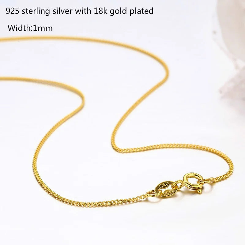 35cm-40cm 925 Sterling Silver Gold Color Short Chain Choker Necklaces Women Girls Jewellery Kolye Collier Stamped Italy