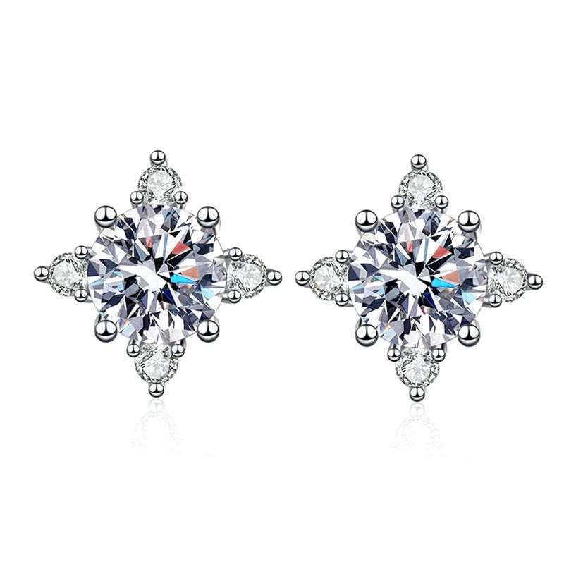 1ct 6.5mm D Colour Moissanite Earrings – 925 Sterling Silver with White Gold Plated Studs for Women