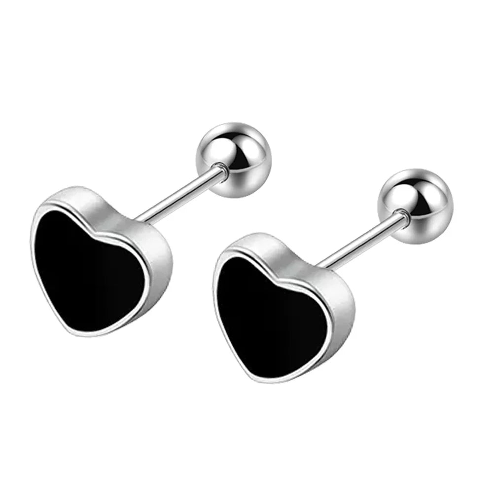 925 Sterling Silver Black heart Star Round Small Stud Earrings for Women Luxury Jewellery