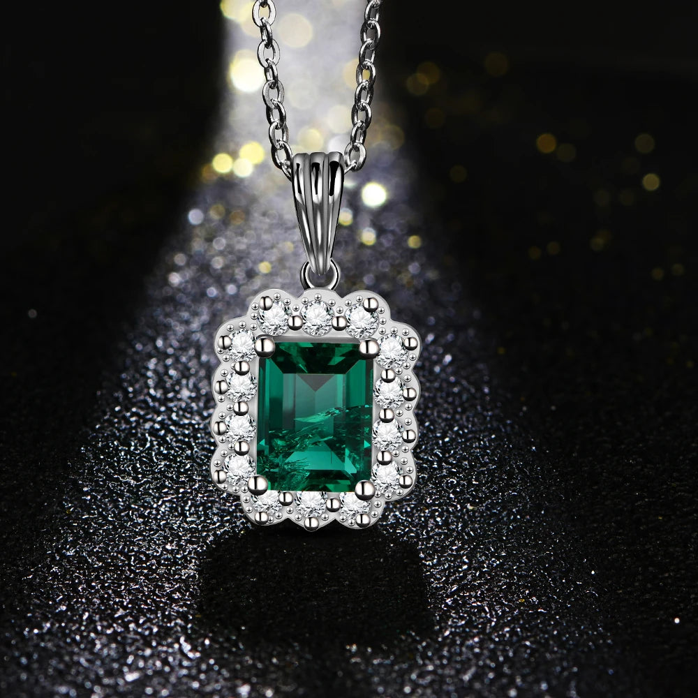 Emerald Gemstone Jewelry Set for Women – Earrings, Necklace & Pendant, S925 Silver, White Gold Plated