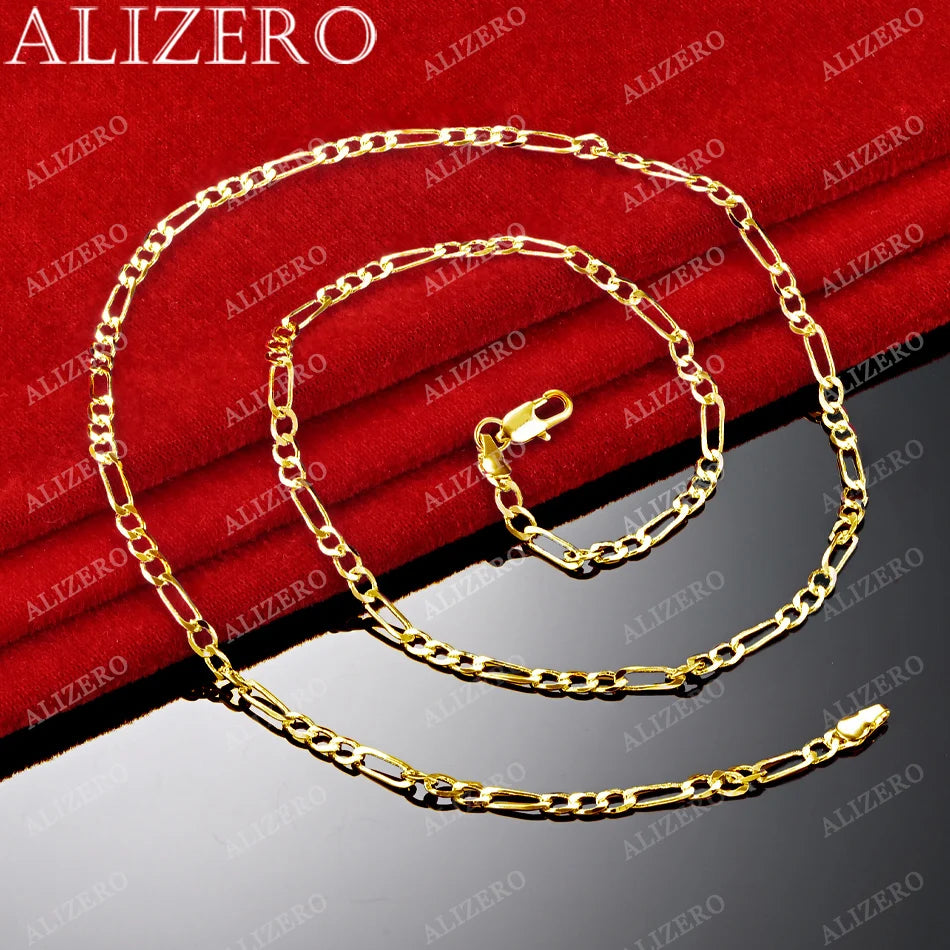 ALIZERO 18K Gold 4MM Figaro Chain Necklace For Women Men Fashion Hip Hop Punk Necklaces Jewelry Wholesale 40-75cm