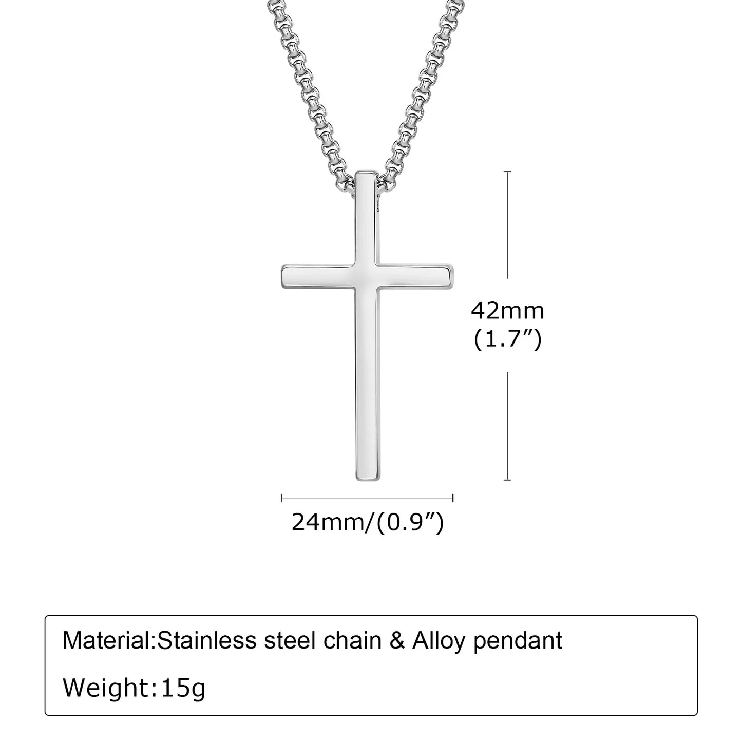 Cross Necklace for Men and Women – Silver Colour Plain Cross Pendant with Stainless Steel Box Chain