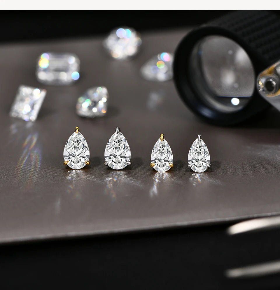 Pear Cut Moissanite Ring 2CT and Stud Earrings 1CT/1.5CT – 925 Sterling Silver Wedding Jewellery Set