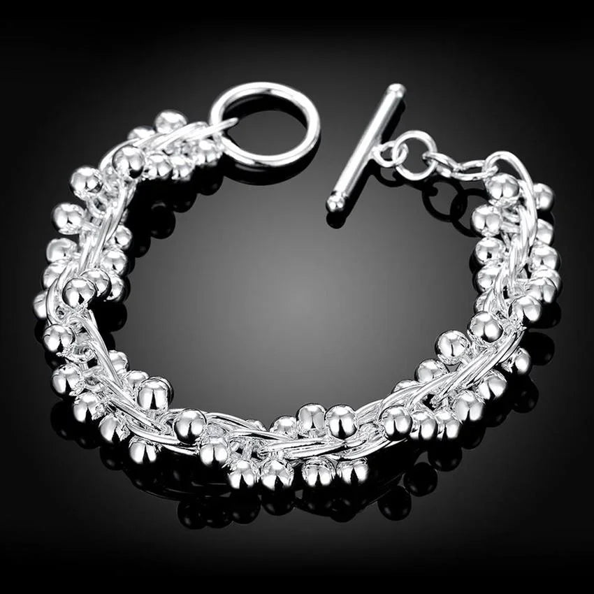 Fine NEW 925 Sterling Silver High Quality Lady solid beads Bracelet Charm Jewelry for Women Men Wholesale Wedding Gift