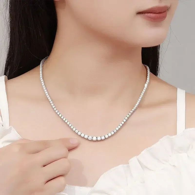 925 Sterling Silver Necklace Zircon Chain Necklace Women Fashion Simple Engagement Wedding Charm Jewelry 4mm 45cm