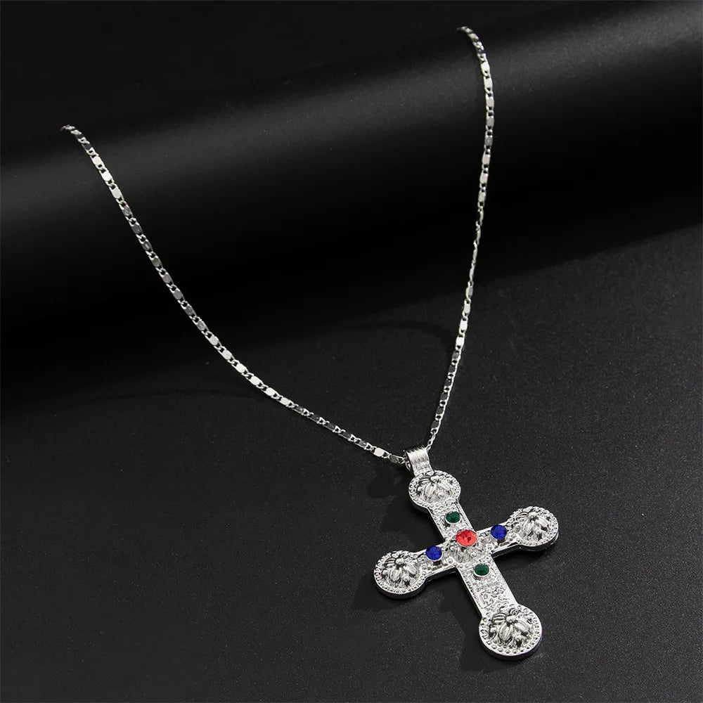 Zircon Cross Pendant Necklace for Women  Fashion Imitation Pearl Flower Beaded Choker Necklace