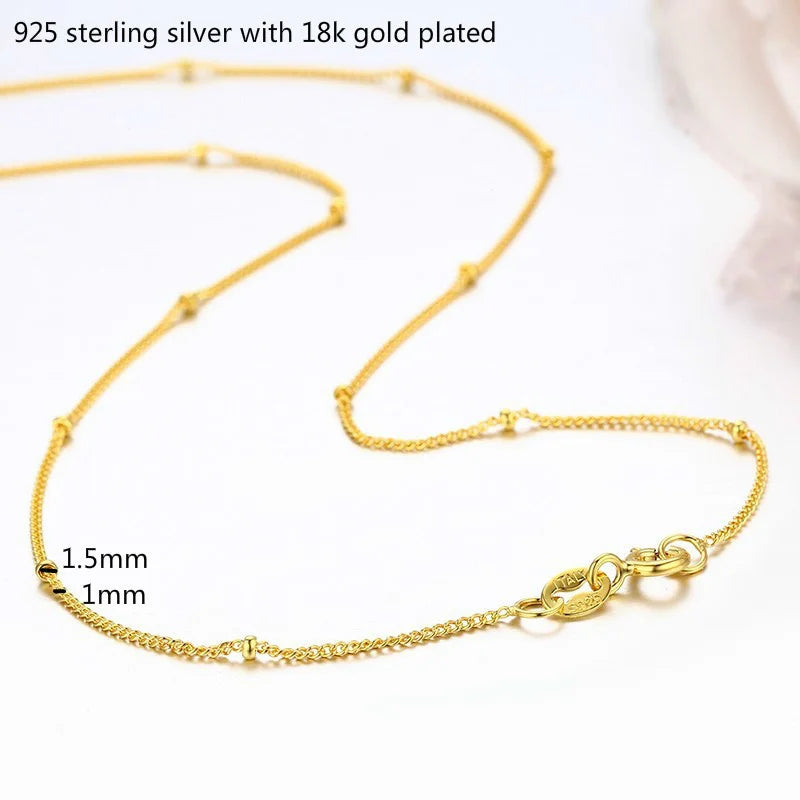 35cm-40cm 925 Sterling Silver Gold Color Short Chain Choker Necklaces Women Girls Jewellery Kolye Collier Stamped Italy