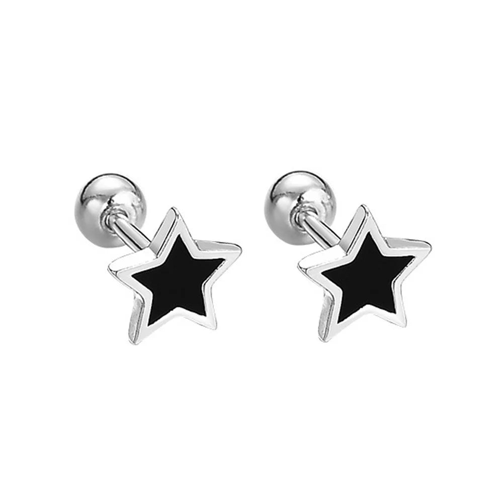 925 Sterling Silver Black heart Star Round Small Stud Earrings for Women Luxury Jewellery