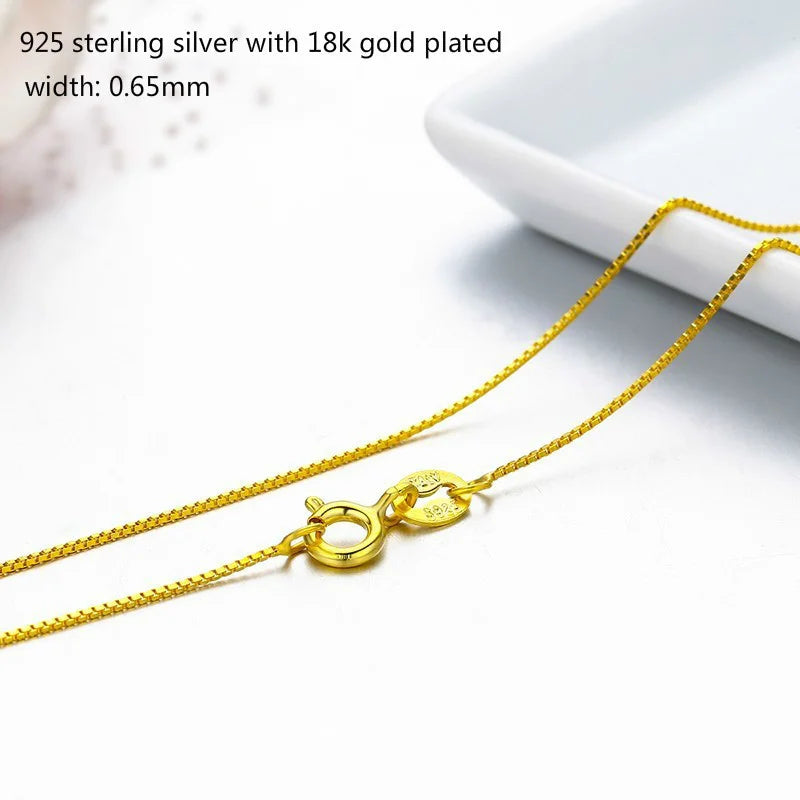 35cm-40cm 925 Sterling Silver Gold Color Short Chain Choker Necklaces Women Girls Jewellery Kolye Collier Stamped Italy