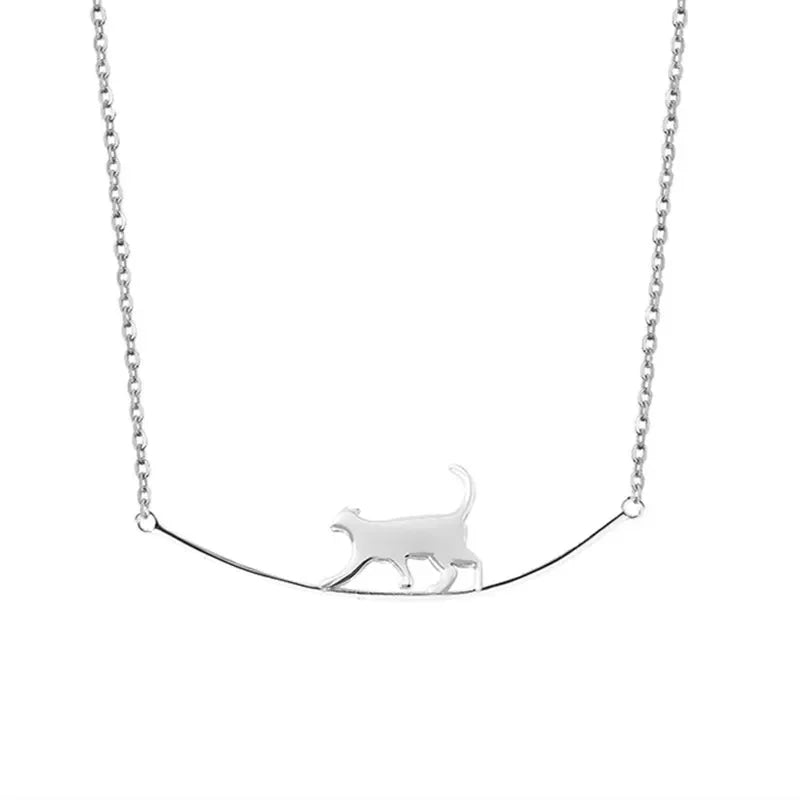 New Fashion Simple Personality 925 Sterling Silver Jewelry Cute Animal Walking Cat Clavicle Chain Necklace for women