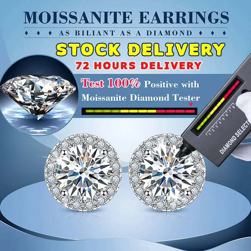 Unisex Classic Round VVS1 Moissanite Earring Lab Diamond Silver Earring