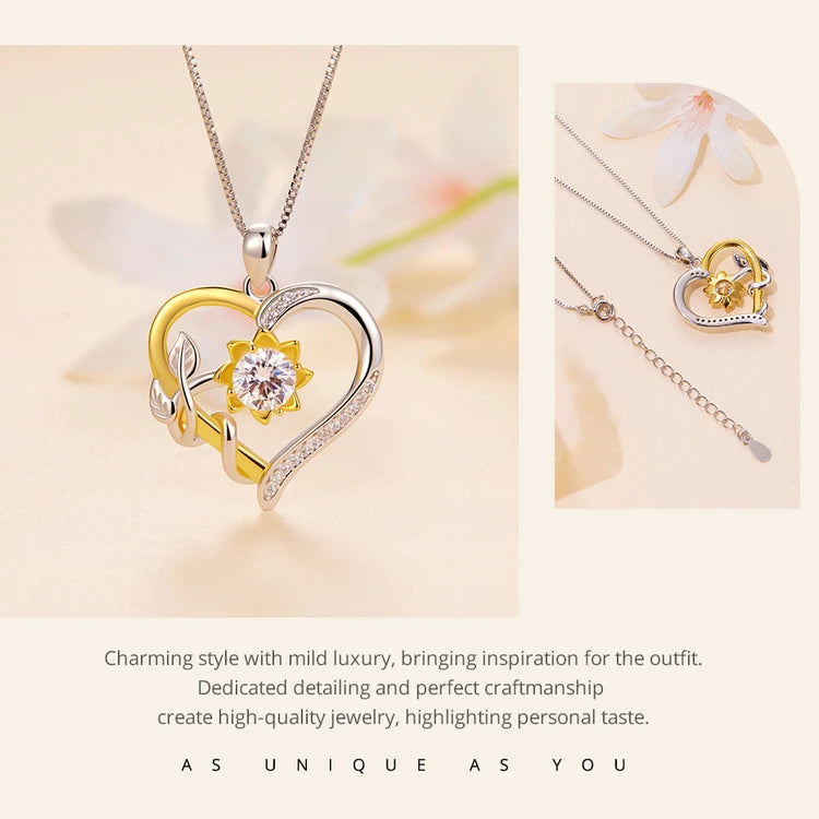 Bamoer U D Color VVS1 EX 1.0CT Moissanite Necklace Heart Pendant Golden Flower Box Chain S925 Original Design Valentine Gift