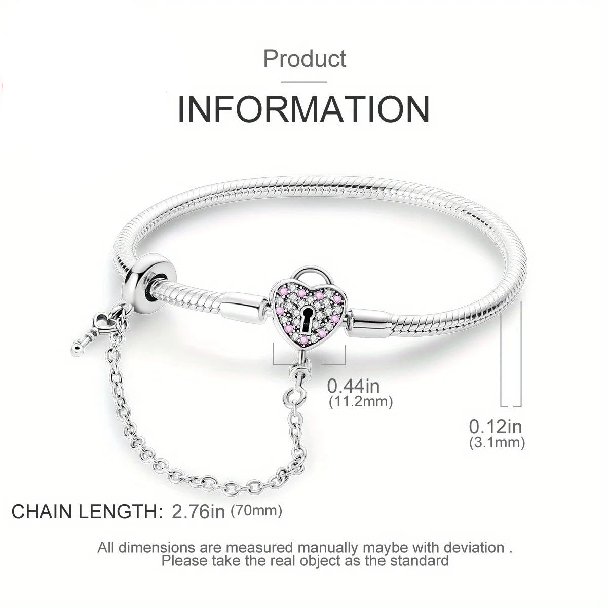 Sterling Silver Heart Key & Lock Bracelet with Zircon Accents – Elegant Women's Jewellery