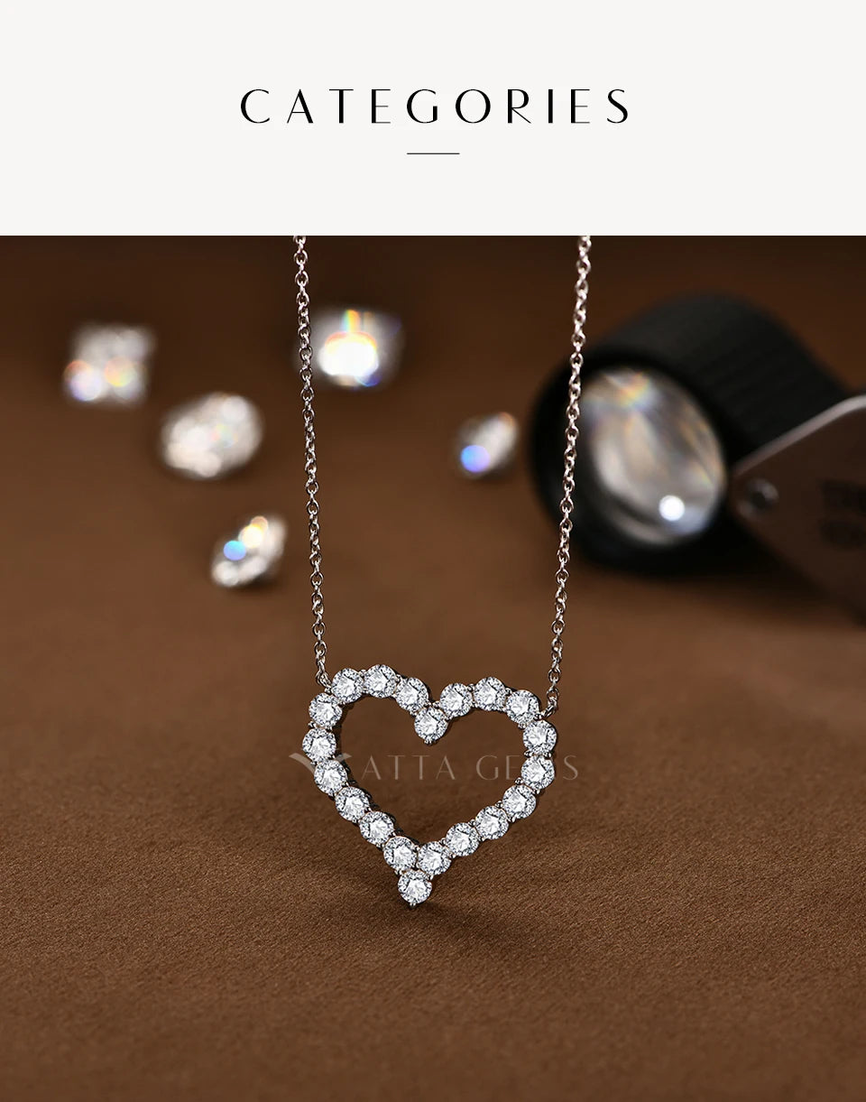 Heart Shape Moissanite Wedding Jewelry Set for Women – Sparkling Necklace & Earrings, S925 Sterling Silver, White Gold Plated