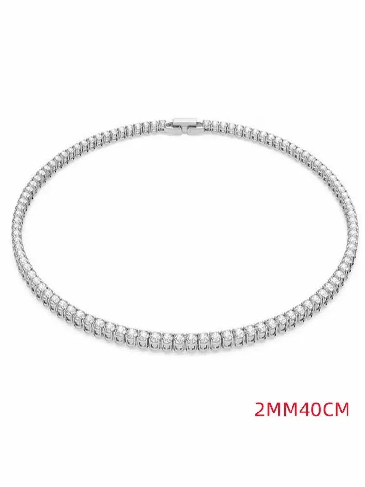 925 Sterling Silver Necklace Zircon Chain Necklace Women Fashion Simple Engagement Wedding Charm Jewelry 4mm 45cm