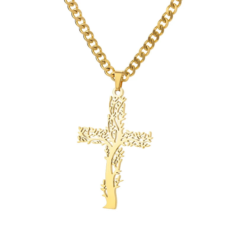 Cross Pendant Necklace for Women – Stainless Steel Collar Design