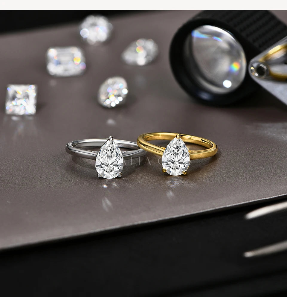 Pear Cut Moissanite Ring 2CT and Stud Earrings 1CT/1.5CT – 925 Sterling Silver Wedding Jewellery Set