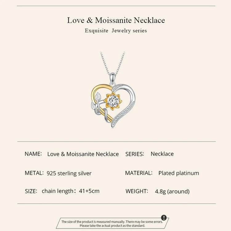 Bamoer U D Color VVS1 EX 1.0CT Moissanite Necklace Heart Pendant Golden Flower Box Chain S925 Original Design Valentine Gift