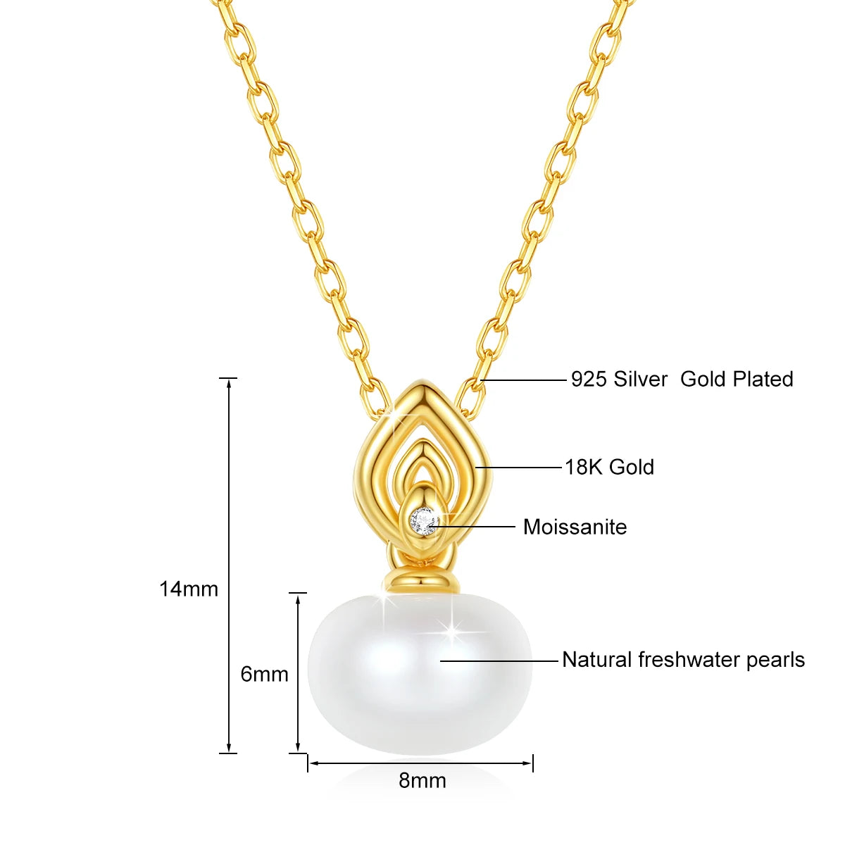 100% Real 18K Gold Pearl Necklace With Moissanite Stone Luxury AU750 K Gold Pendant Wedding Jewelry Gift With Certificate 2024