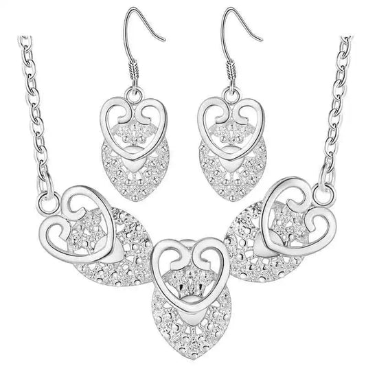 New trend 925 Sterling Silver fine charms heart necklace earrings Jewelry sets for women fashion party wedding accessories gifts