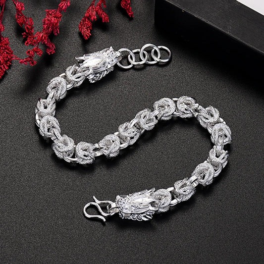 Unisex Sterling Silver Dragon Head Bracelet