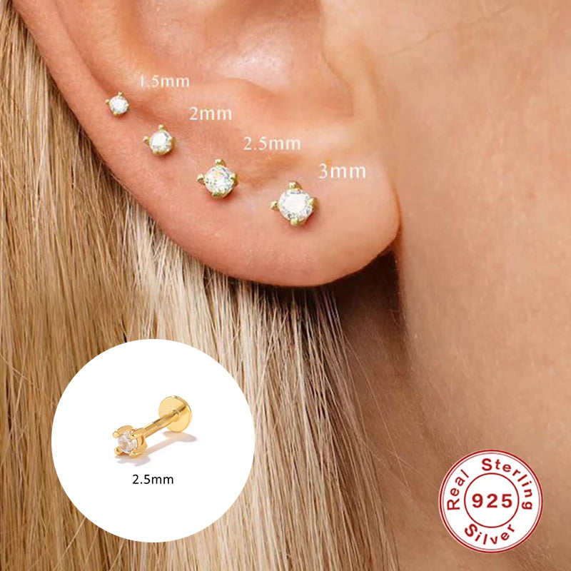 Helix Earrings In Sterling Silver & Gold Ear Stud Zirconium