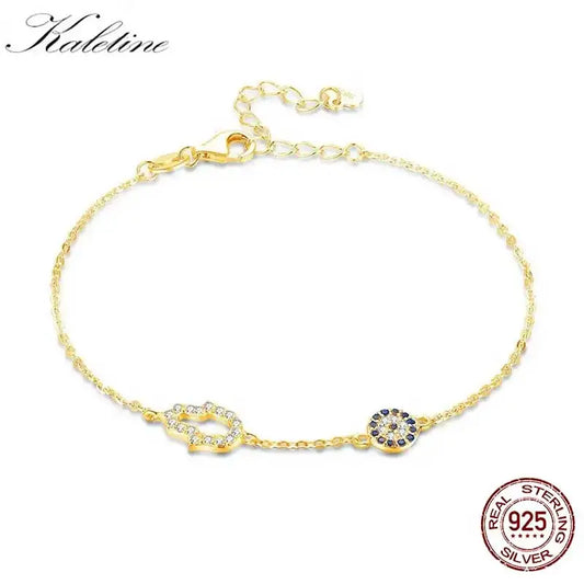 Kaletine 925 Sterling Silver Link Chain Bracelets For Women Hamsa Hand Evil Eye Charm Bracelet Turkish Rose Gold Jewelry