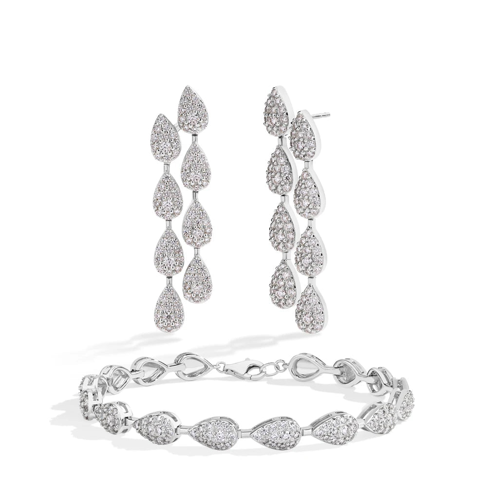 Pear Shape Moissanite Bracelet and Drop Earrings Jewellery Set for Women – S925 Sterling Silver