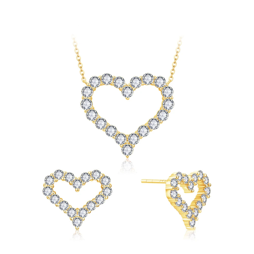 Heart Shape Moissanite Wedding Jewelry Set for Women – Sparkling Necklace & Earrings, S925 Sterling Silver, White Gold Plated