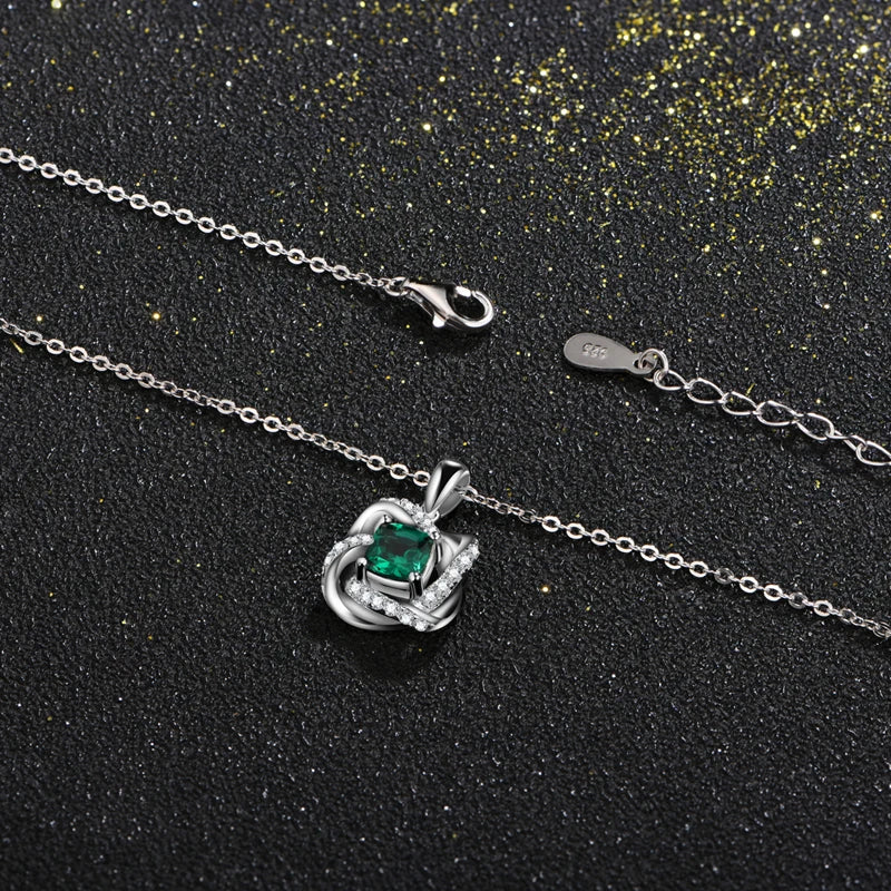 Sterling Silver Lab-Grown Emerald Gemstone Jewellery Set for Women – Stud Earrings & Pendant Necklace, Vintage Lady Gifts