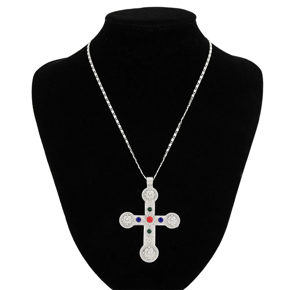 Zircon Cross Pendant Necklace for Women  Fashion Imitation Pearl Flower Beaded Choker Necklace