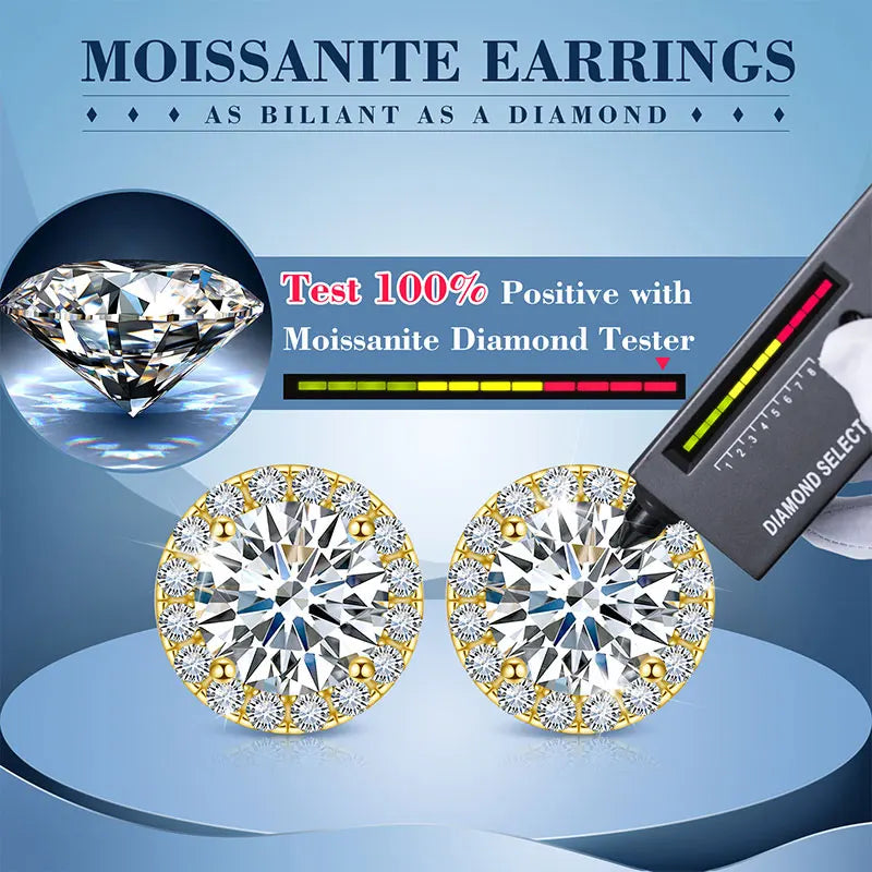 Unisex Classic Round VVS1 Moissanite Earring Lab Diamond Silver Earring