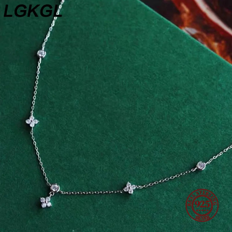 S925 Sterling Silver Plated 18K Gold Sparkling Zircon Flower Necklace