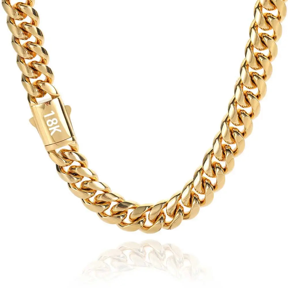 Stainless Steel Waterproof Cuban Link Chain Necklace – Unisex, Available in Silver and Gold, 8-14mm Widths