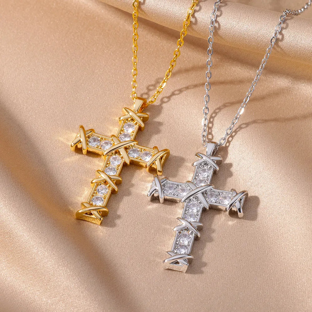 Cross Pendant Necklace for Women – Stainless Steel Collar Design