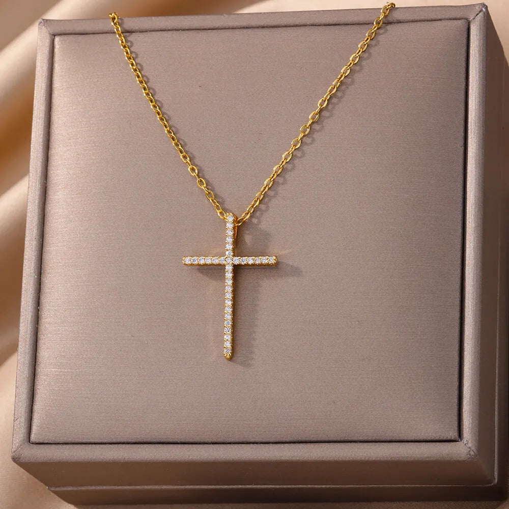 Cross Pendant Necklace for Women – Stainless Steel Collar Design