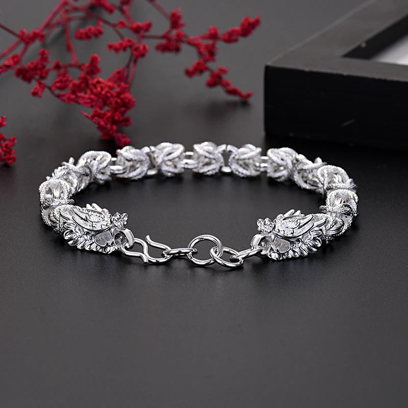 Unisex Sterling Silver Dragon Head Bracelet